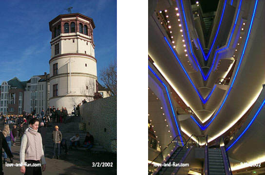 Herrlich blauer Himmel über dem Schifffahrtsmuseum; und Innenarchitektur an der Kö